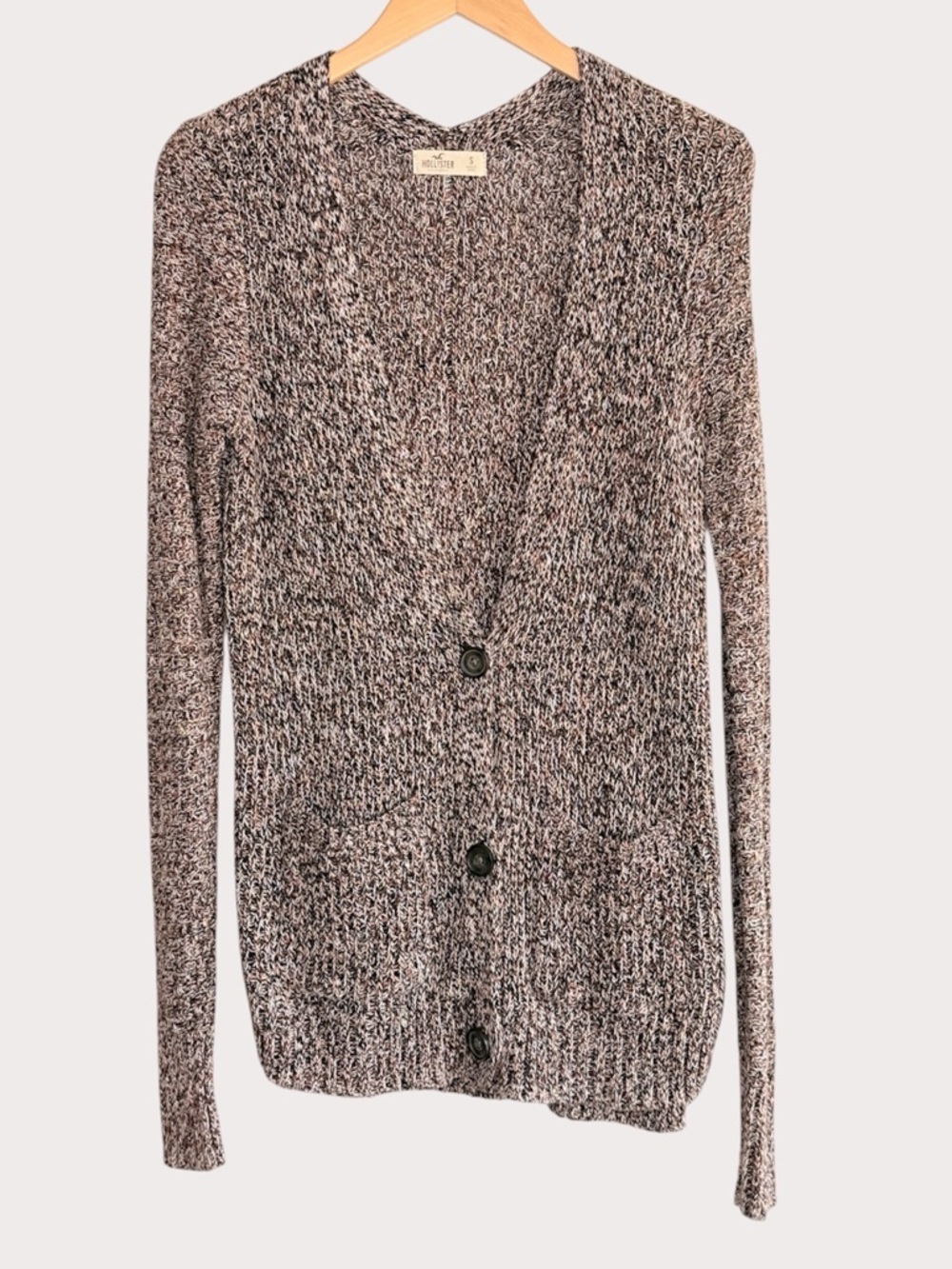 Hollister Marled Knit V Neck Pockets Button Cardigan Brown Multi Size Small EUC